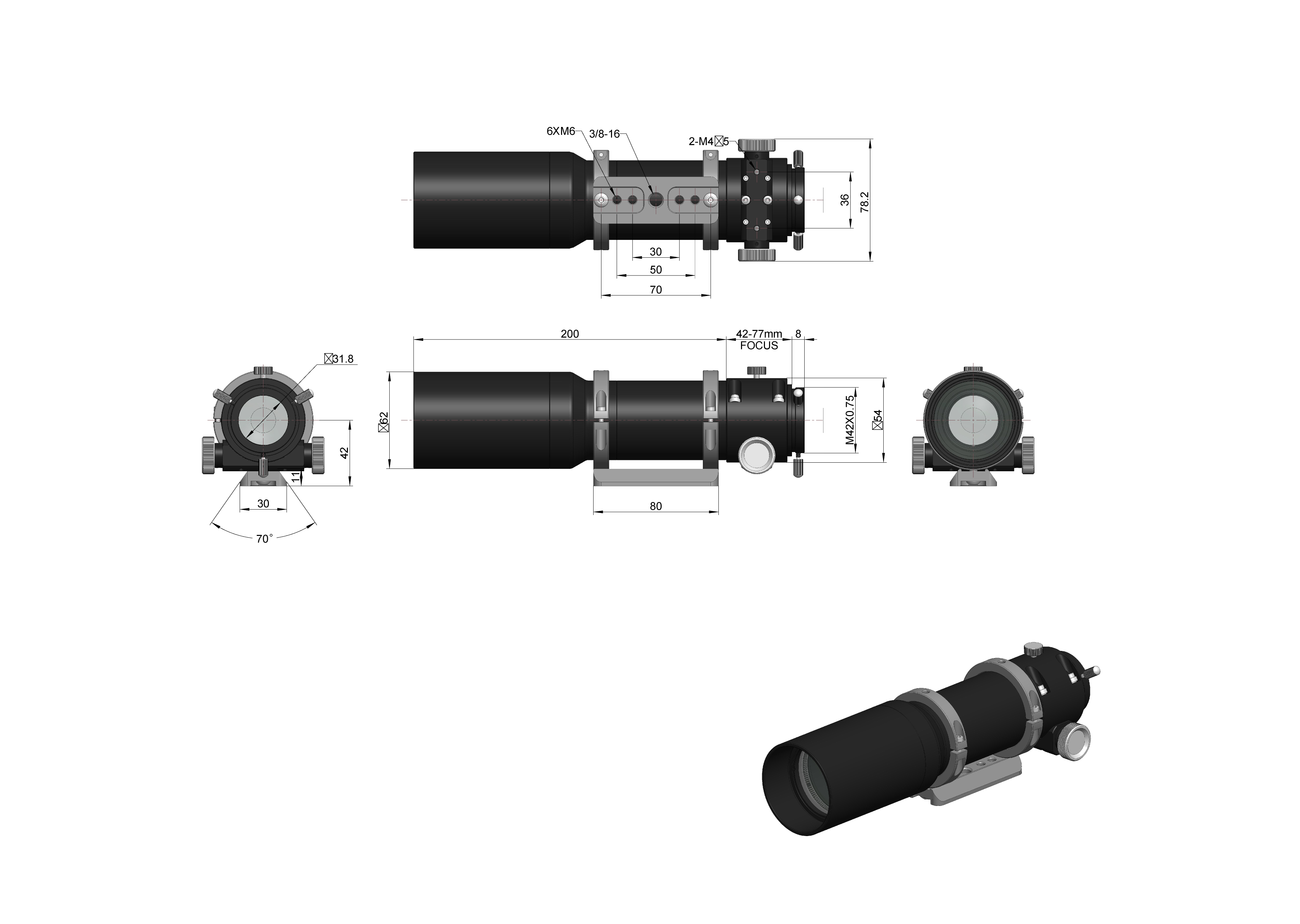 点击查看大图 GS-250AR导星镜尺寸图